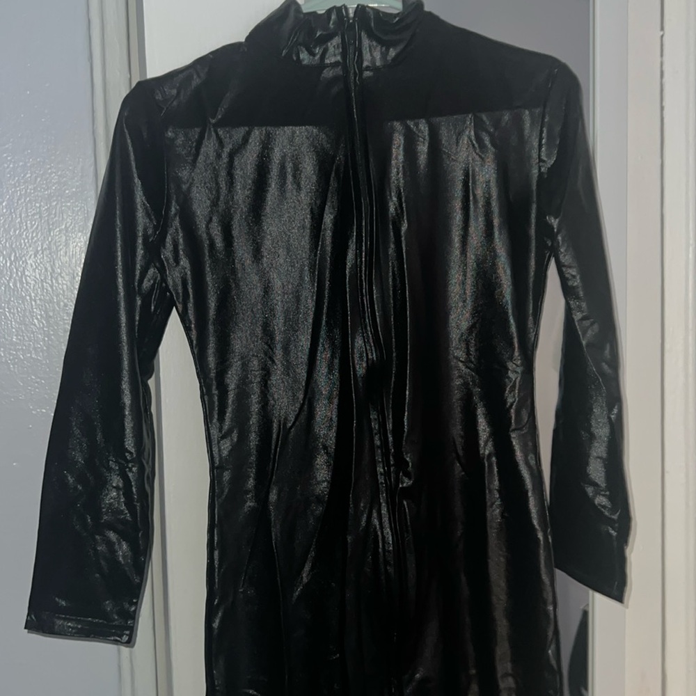 All black faux leather catsuit pants